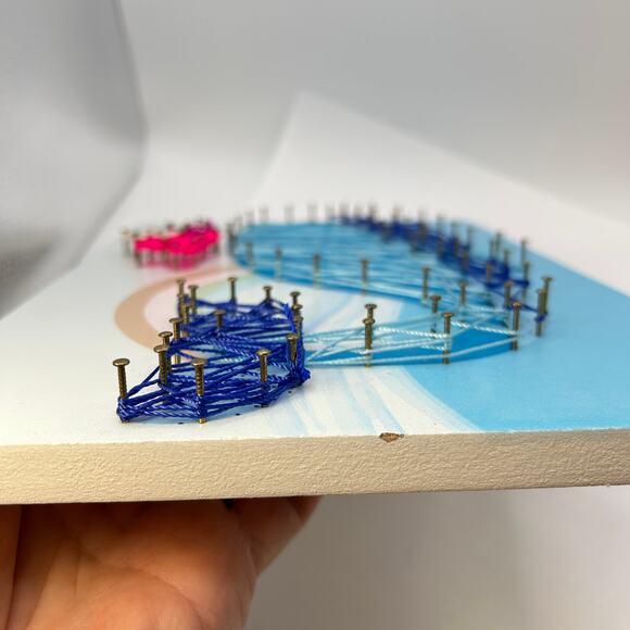 Cute Whale Spout Spouting String Art Completed Rainbow 11x8 in Ocean Nautical - Picture 7 of 11